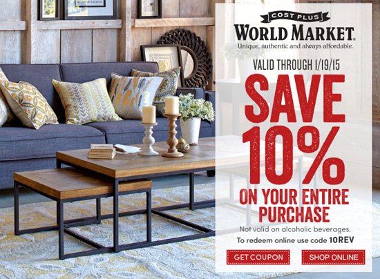 World Market Coupon - 10% off total purchase online, or in store