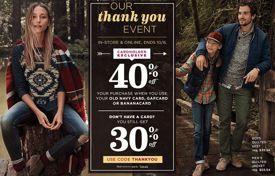 Old Navy â€“ Thank You Event â€“ 40% off for cardholders, 30% off for ...