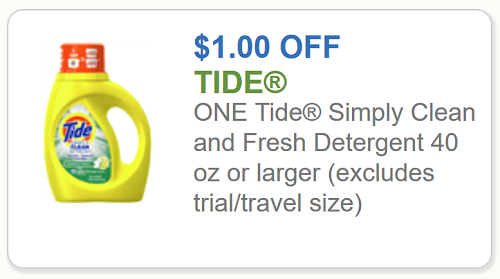 Tide Coupon $1 off one Tide Simply Clean Fresh Detergent