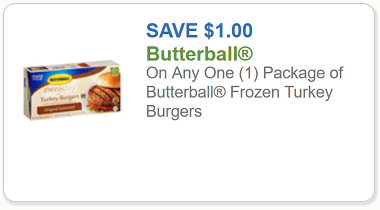 Butterball Coupon - $1 off any one package Butterball Frozen Turkey Burgers