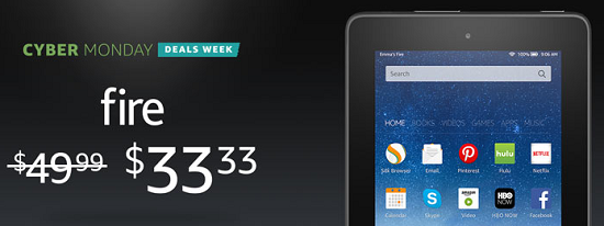 Amazon Cyber Monday :: Kindle and Fire Tablet Deals - as low as $33.33